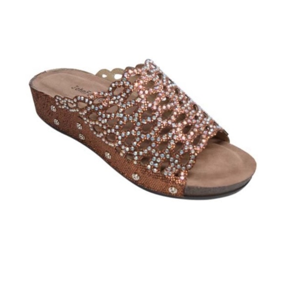 John Fashion Shoes Rare John Fashion Coffee Rhinestone Slide Shoes